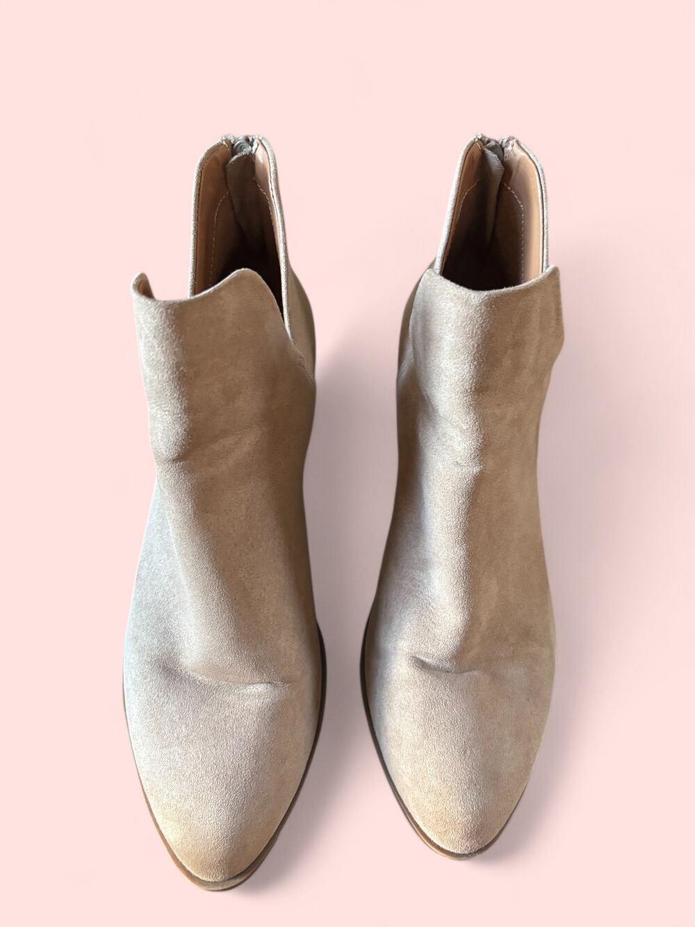 SO Angelica Tan Suede Back Zip Block Heel Ankle Boots Women’s Size 8.5